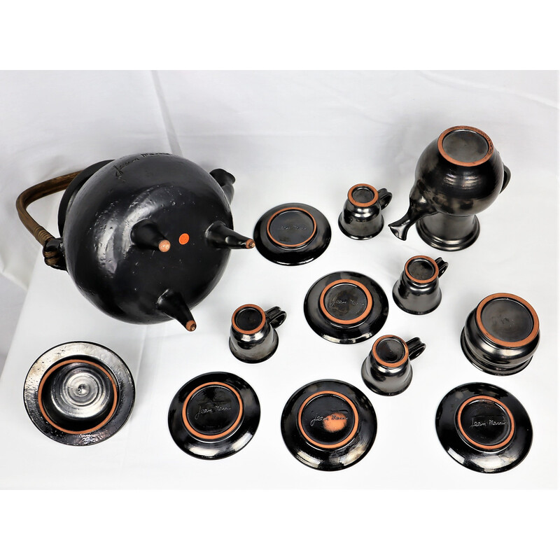 Vintage black ceramic tea set by Jean Marais, 1980