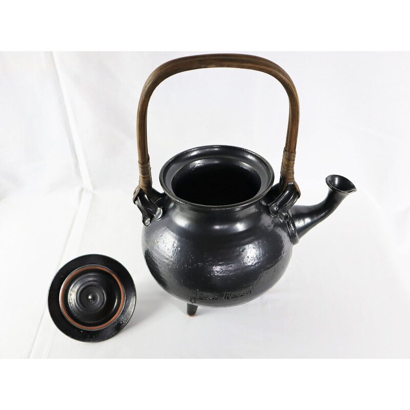 Servizio da tè vintage in ceramica nera di Jean Marais, 1980