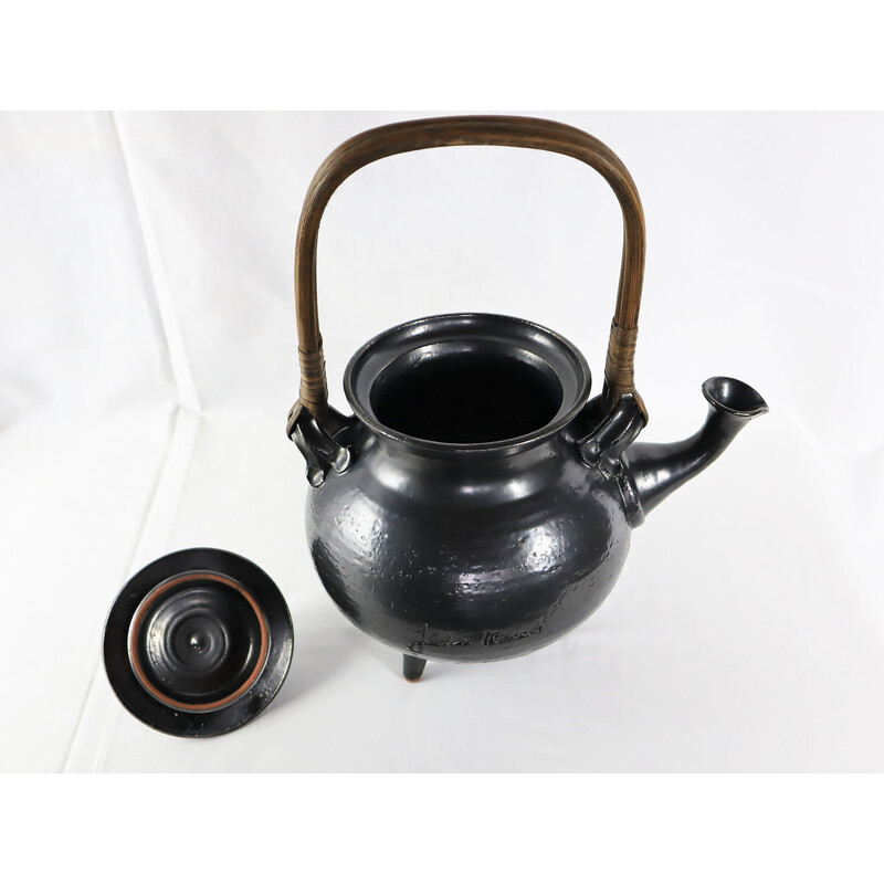 Vintage black ceramic tea set by Jean Marais, 1980