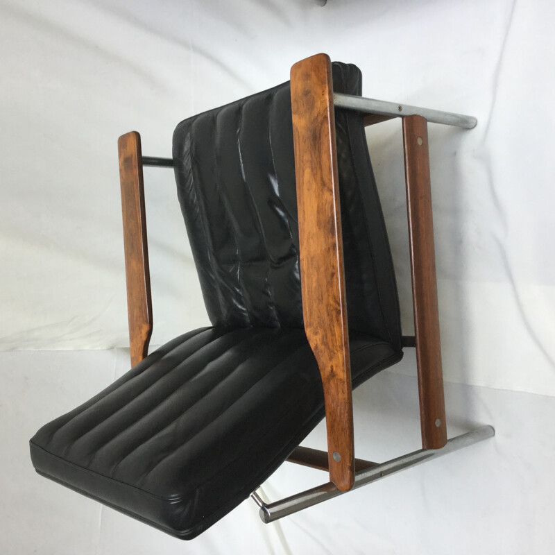 Set of 3 armchairs in leather and Rio rosewood by Sven Ivar Dysthe - 1960s