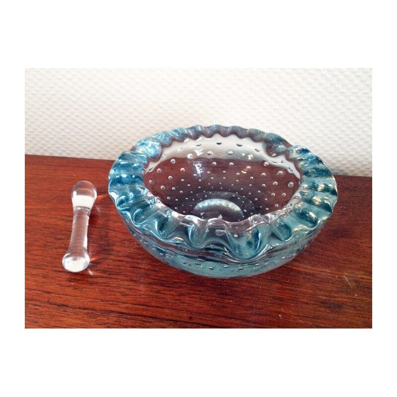 Vintage blue crystal mortar for Daum Nancy, France 1960