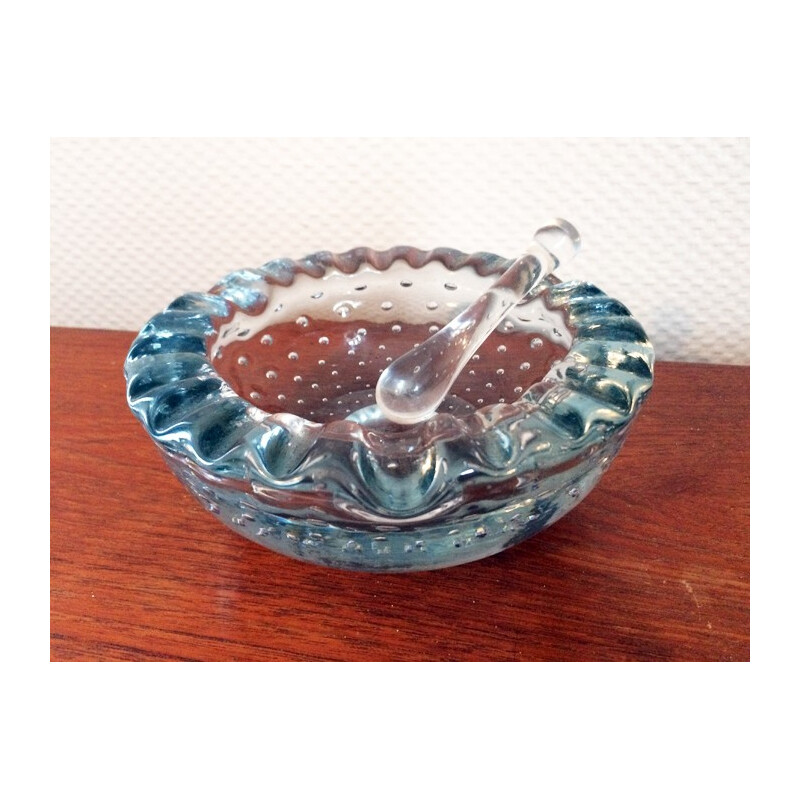 Vintage blue crystal mortar for Daum Nancy, France 1960