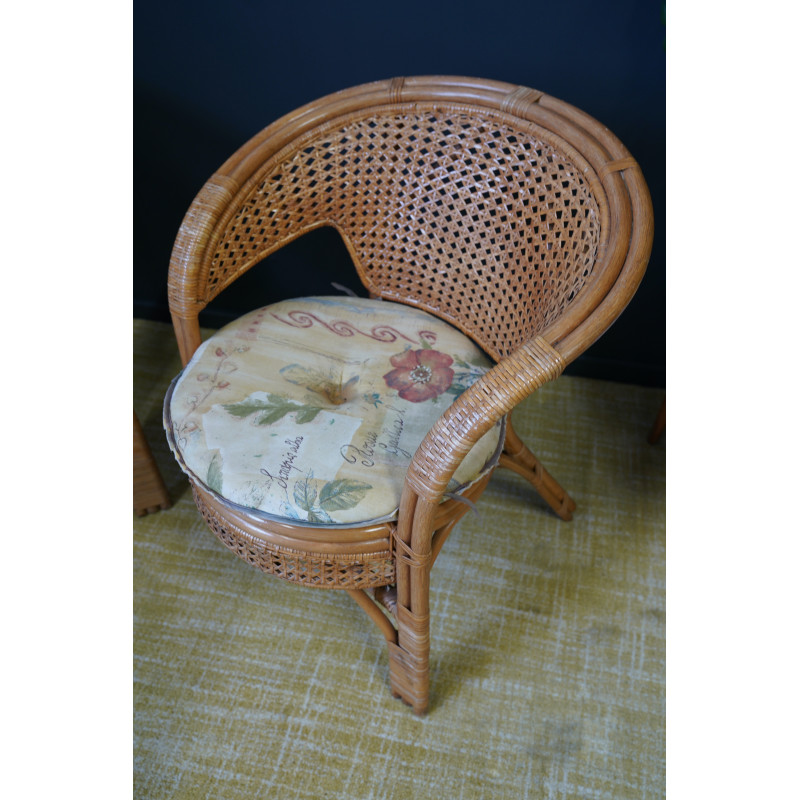 Pair of vintage wicker, rattan and bamboo barrel armchairs, 1960s