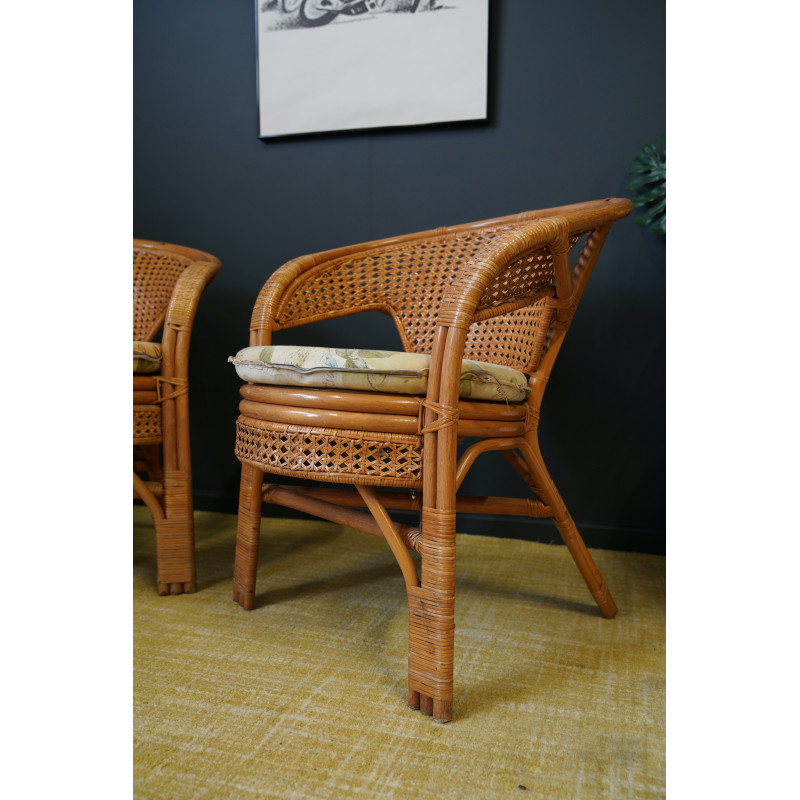 Paar vintage rieten, rotan en bamboe fauteuils, 1960