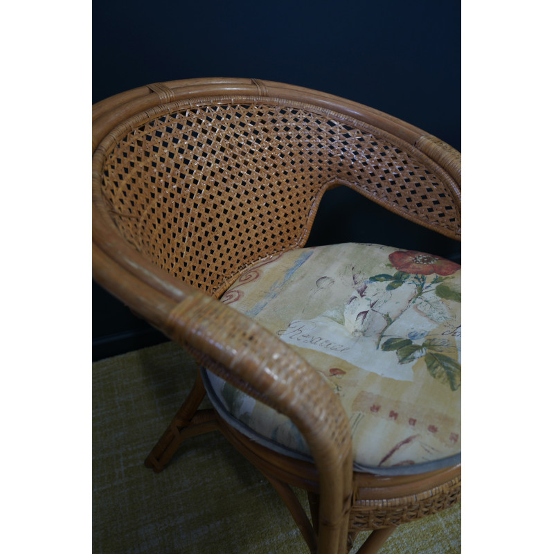 Pair of vintage wicker, rattan and bamboo barrel armchairs, 1960s