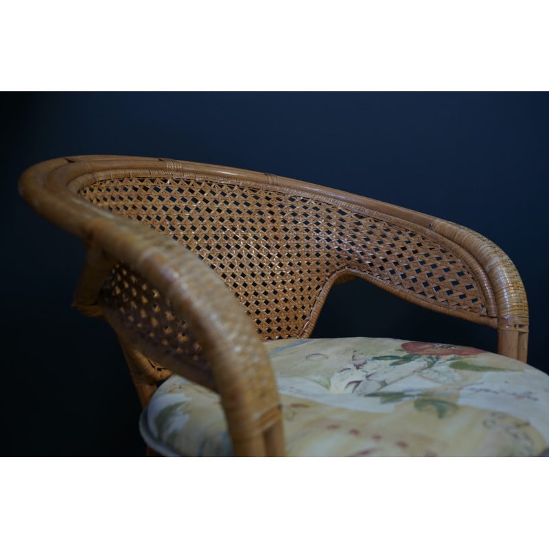 Pair of vintage wicker, rattan and bamboo barrel armchairs, 1960s