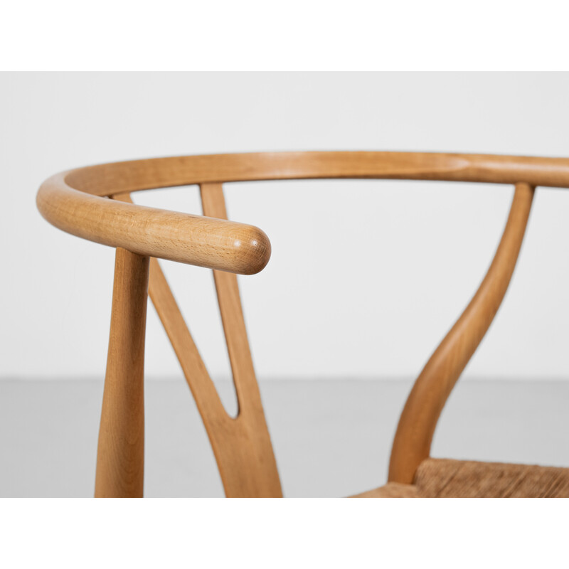 Cadeira Vintage "wishbone" em madeira e cordão de papel de Hans Wegner para Carl Hansen e Søn, Dinamarca Anos 60