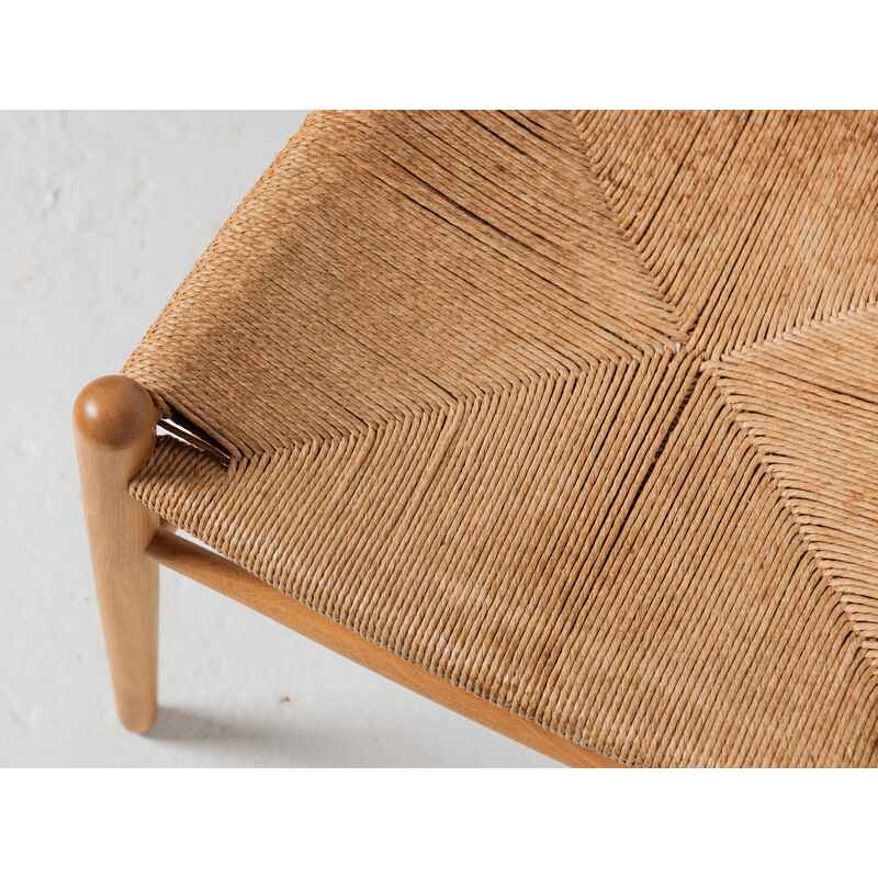 Cadeira Vintage "wishbone" em madeira e cordão de papel de Hans Wegner para Carl Hansen e Søn, Dinamarca Anos 60