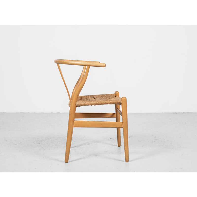 Cadeira Vintage "wishbone" em madeira e cordão de papel de Hans Wegner para Carl Hansen e Søn, Dinamarca Anos 60