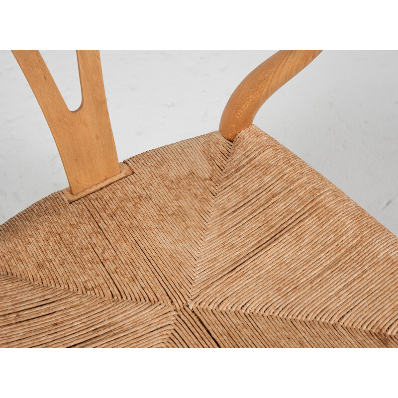 Cadeira Vintage "wishbone" em madeira e cordão de papel de Hans Wegner para Carl Hansen e Søn, Dinamarca Anos 60