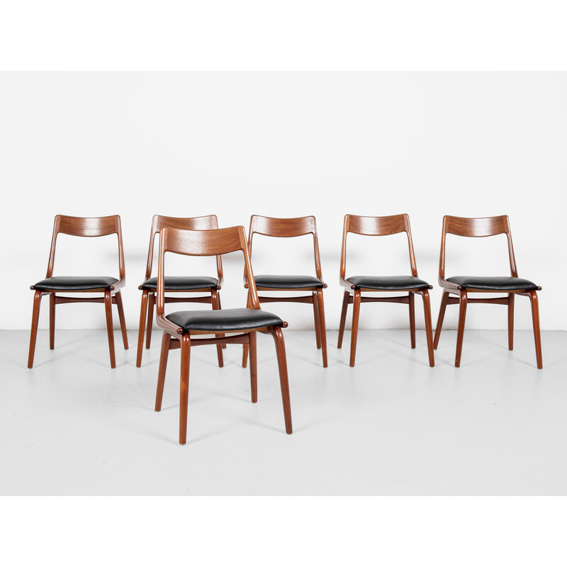 Set of 6 teak "Boomerang" chairs by Alfred Christensen for Slagelse, Denmark 1960s