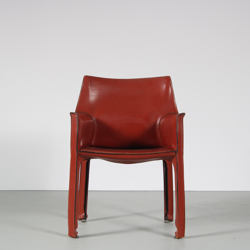 Fauteuil vintage Cab en cuir cognac par Mario Bellini pour Cassina, Italie 1980