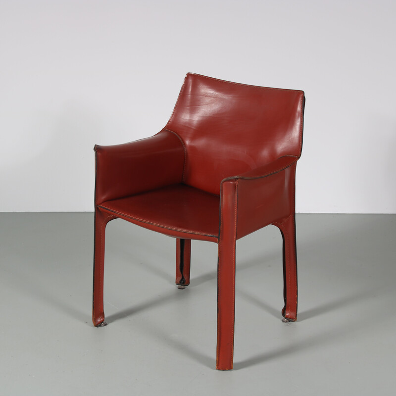 Vintage Cab armchair in cognac leather by Mario Bellini for Cassina, Italy 1980s