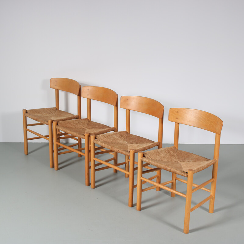 Satz von 4 Shaker-Esszimmerstühlen aus Buchenholz von Borge Mogensen für Fdb Mobler, Dänemark 1960er Jahre