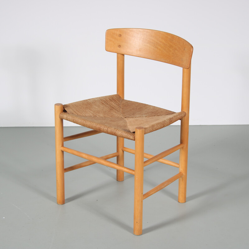 Set of 4 vintage Shaker dining chairs in beechwood by Borge Mogensen for Fdb Mobler, Denmark 1960s