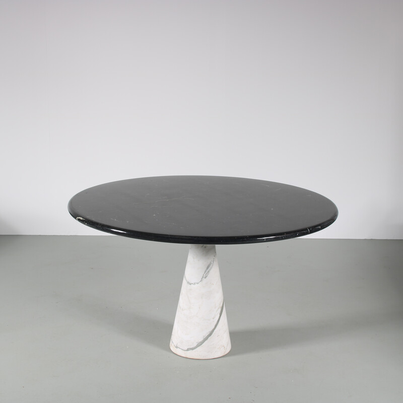 Table vintage en marbre blanc avec plateau rond en marbre noir par Angelo Mangiarotti pour Skipper, Italie 1960