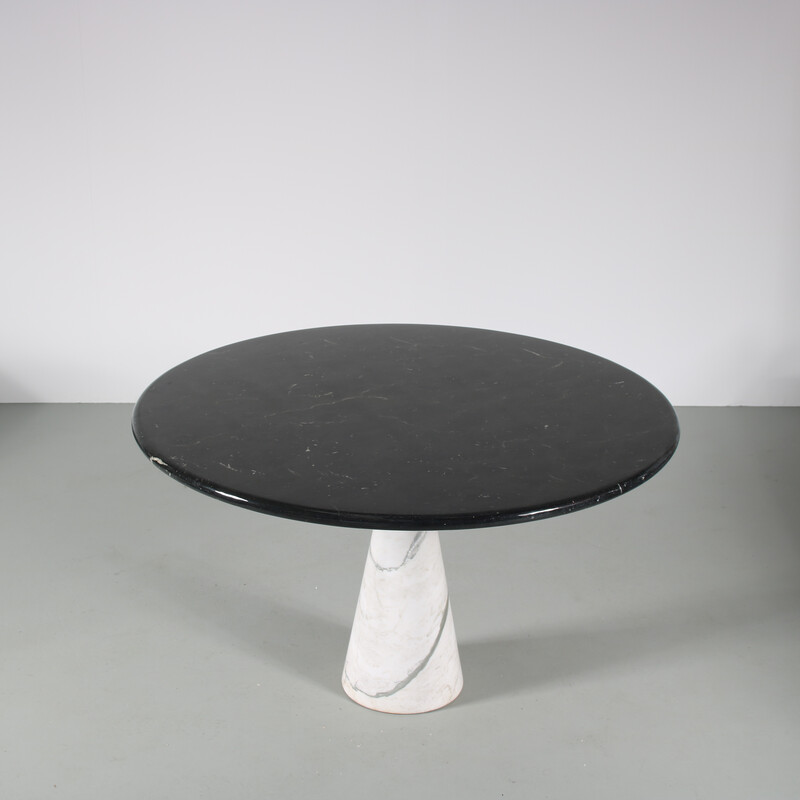 Table vintage en marbre blanc avec plateau rond en marbre noir par Angelo Mangiarotti pour Skipper, Italie 1960