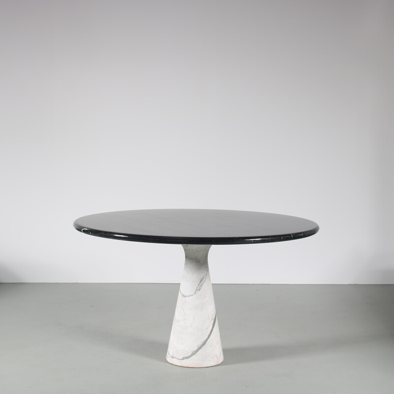 Table vintage en marbre blanc avec plateau rond en marbre noir par Angelo Mangiarotti pour Skipper, Italie 1960