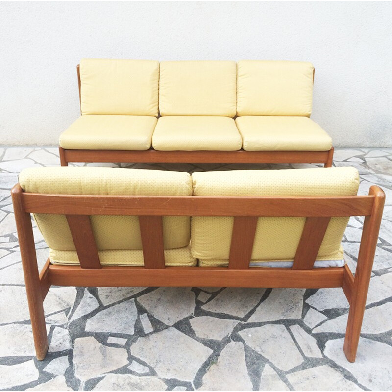 Scandinavian 2-seater bench in light teak - 1960s