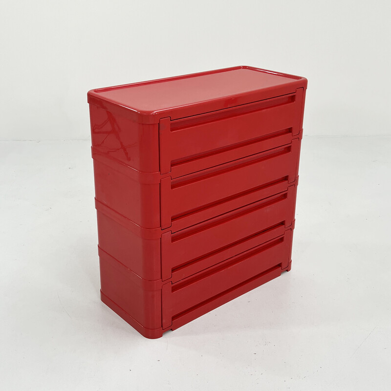 Vintage red of drawers model "4964" by Olaf Von Bohr for Kartell,