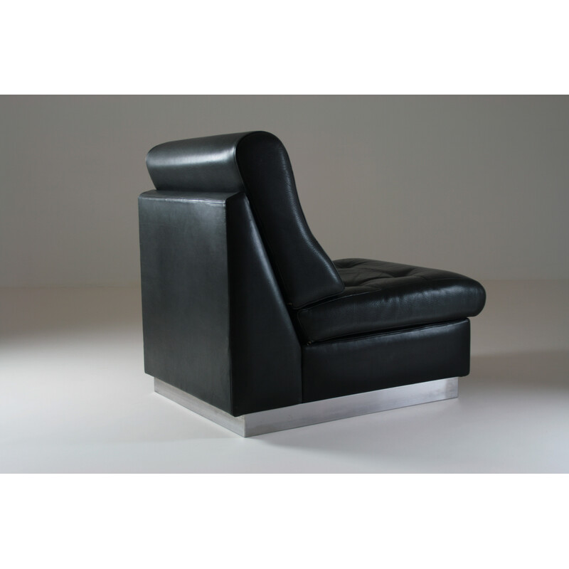 Vintage-Sessel aus schwarzem Leder von Jacques Charpentier, Frankreich 1970
