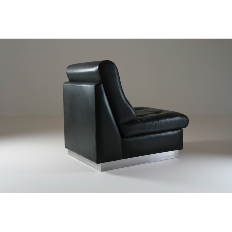 Vintage-Sessel aus schwarzem Leder von Jacques Charpentier, Frankreich 1970