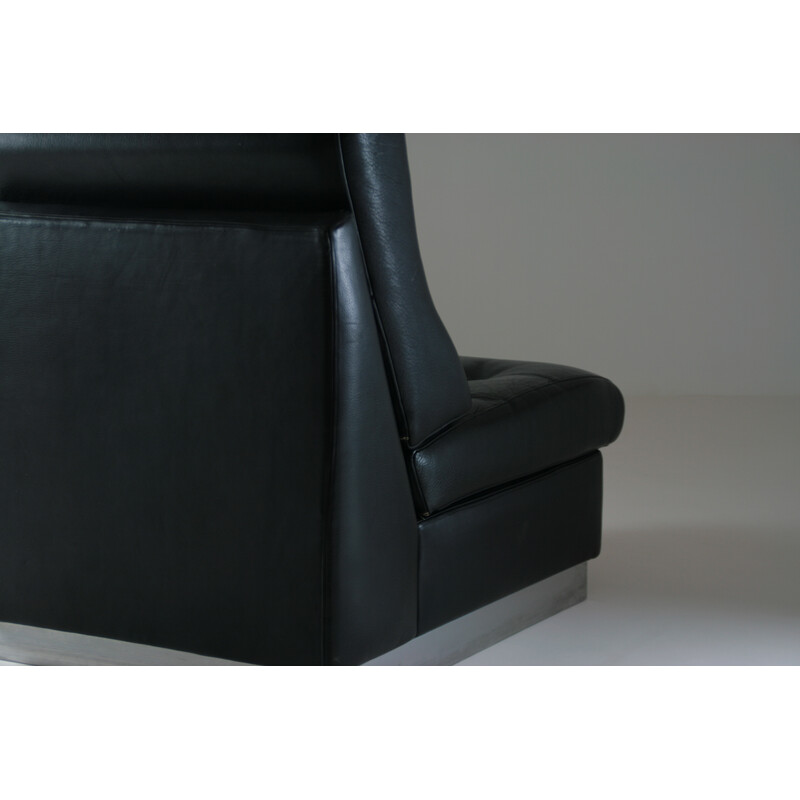 Vintage black leather armchair by Jacques Charpentier, France 1970