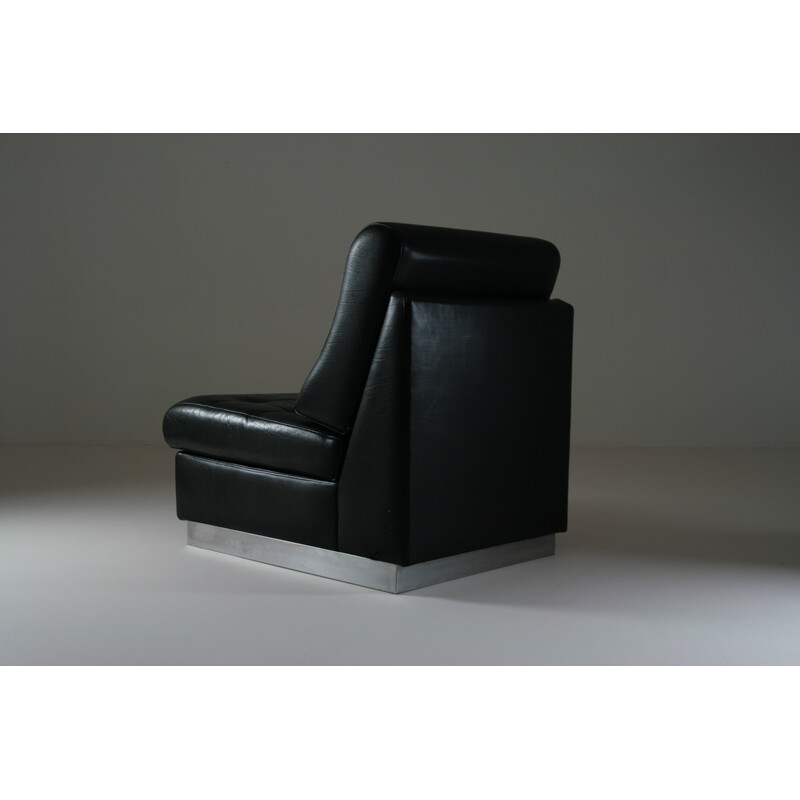 Vintage black leather armchair by Jacques Charpentier, France 1970