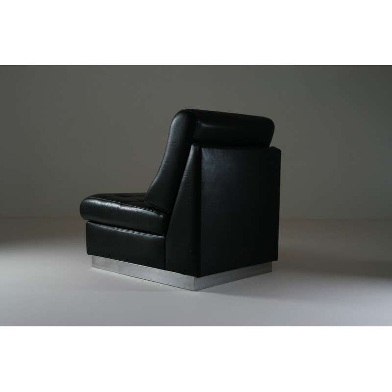 Vintage zwart lederen fauteuil van Jacques Charpentier, Frankrijk 1970