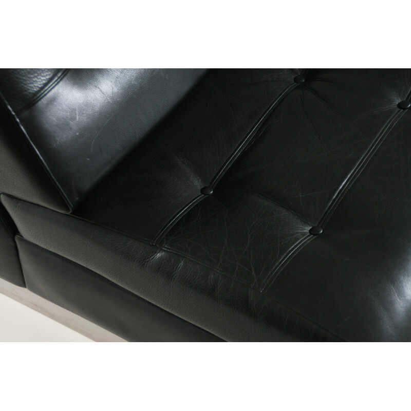 Vintage black leather armchair by Jacques Charpentier, France 1970