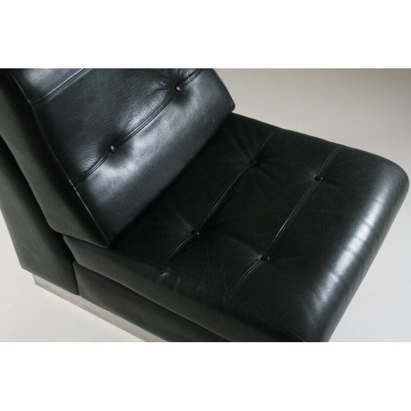 Vintage black leather armchair by Jacques Charpentier, France 1970