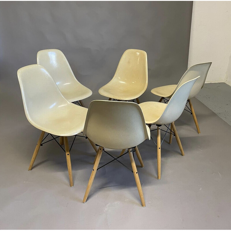 Conjunto de 6 cadeiras de concha "Dsw" vintage de Charles e Ray Eames para Herman Miller, E.U.A. 1965s