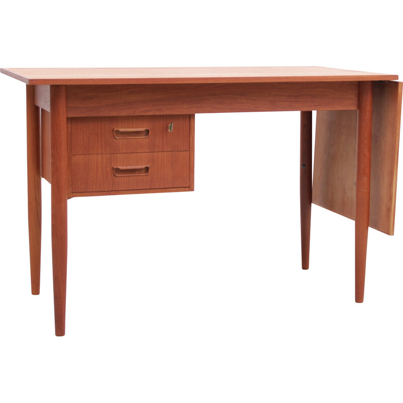 Scrivania scandinava vintage in teak con gambe affusolate