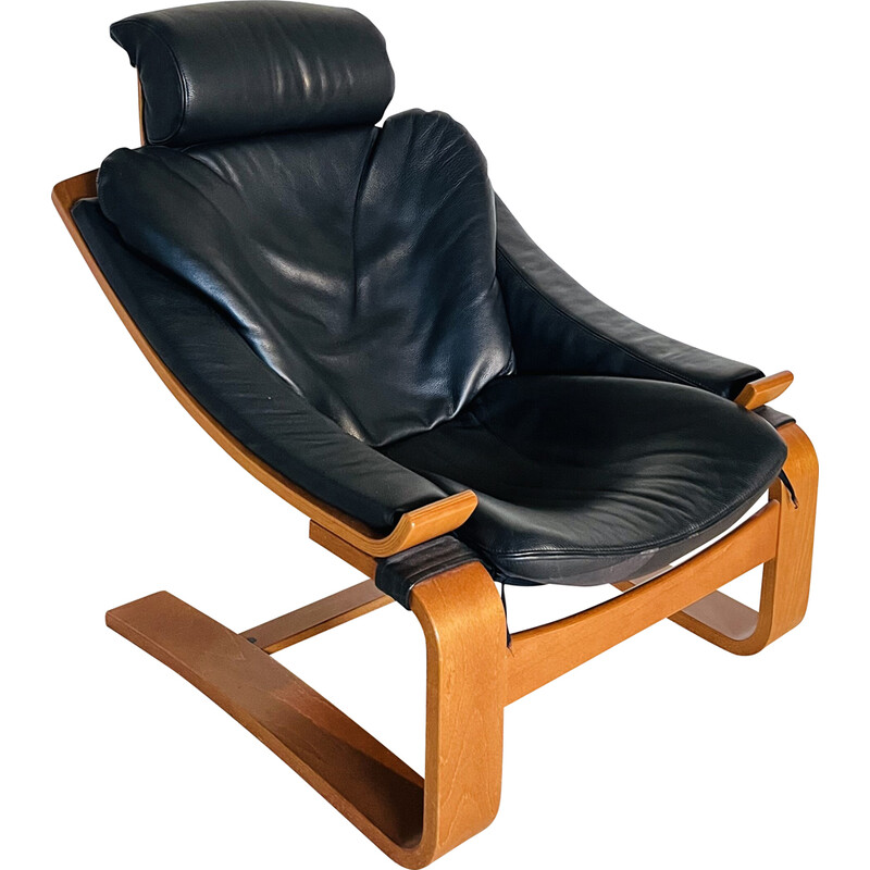 Vintage Kroken leather armchair by Ake Fribyter for Nelo Roche Bobois, Sweden 1970