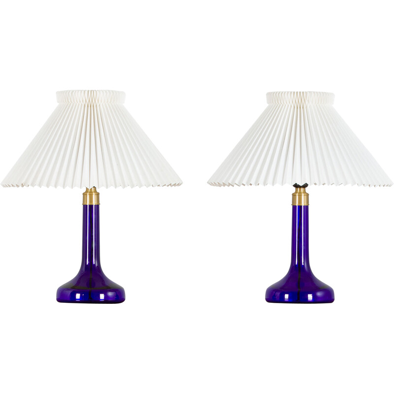 Pair of vintage deep blue table lamps by Holmegaard for Le Klint, Denmark 1970s