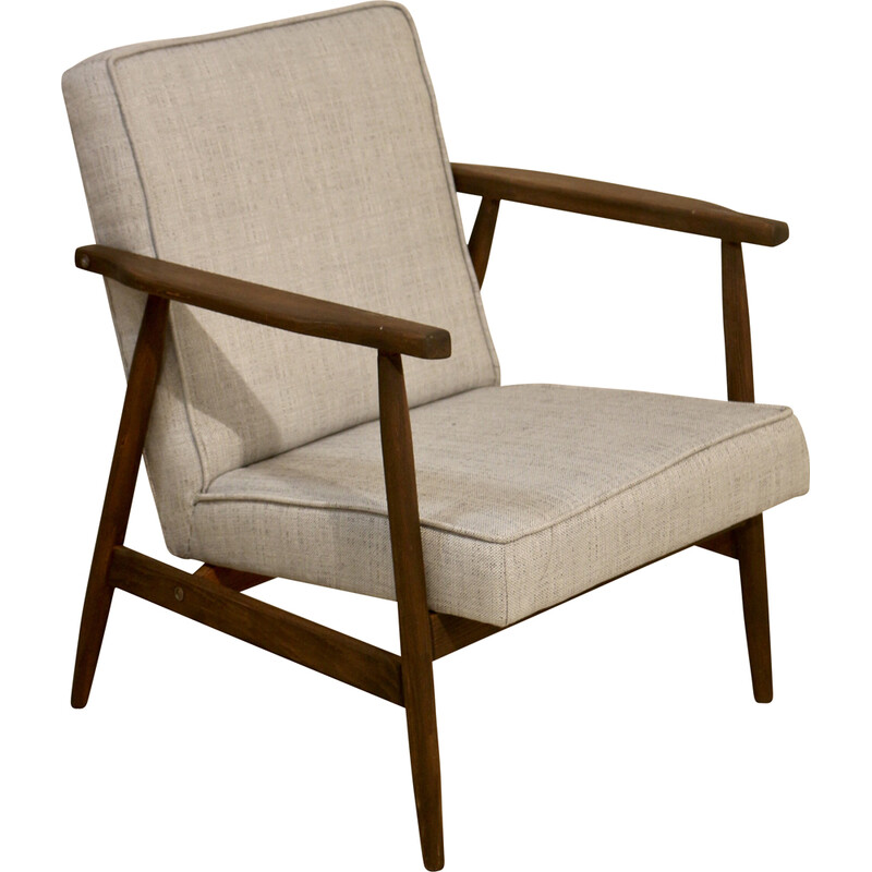 Vintage 300-190 fauteuil in gevlekte stof en hout van Henryk Lis, 1970