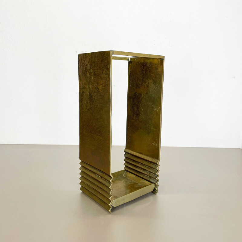 Vintage Hollywood Regency Brutalist brass umbrella stand, Italy 1970s