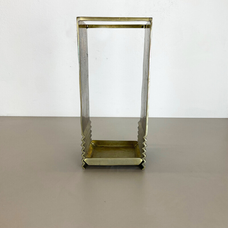 Vintage Hollywood Regency Brutalist brass umbrella stand, Italy 1970s