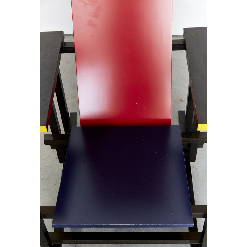 Vintage rood en blauwe fauteuil van Gerrit Thomas Rietveld voor Cassina