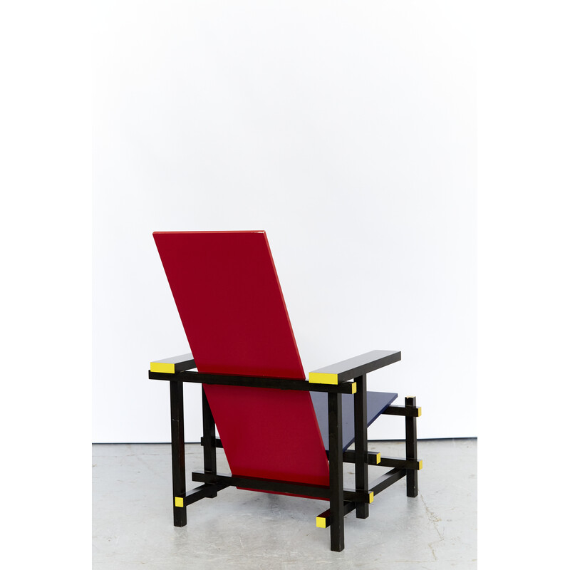Vintage rood en blauwe fauteuil van Gerrit Thomas Rietveld voor Cassina
