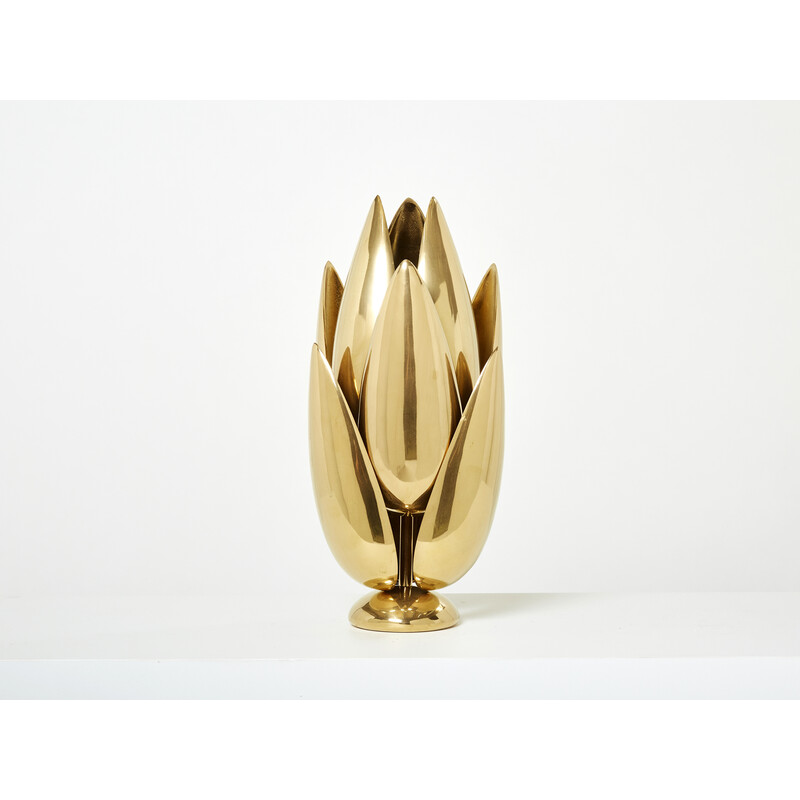 Candeeiro Vintage Lotus em bronze dourado por Michel Armand, 1970