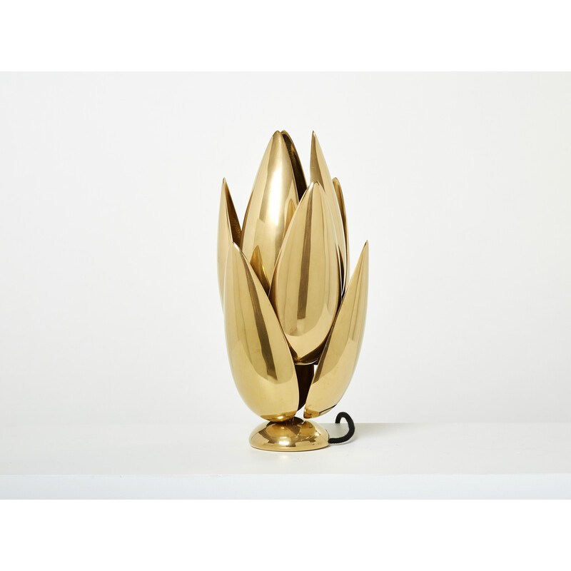 Vintage Lotus Lampe aus vergoldeter Bronze von Michel Armand, 1970