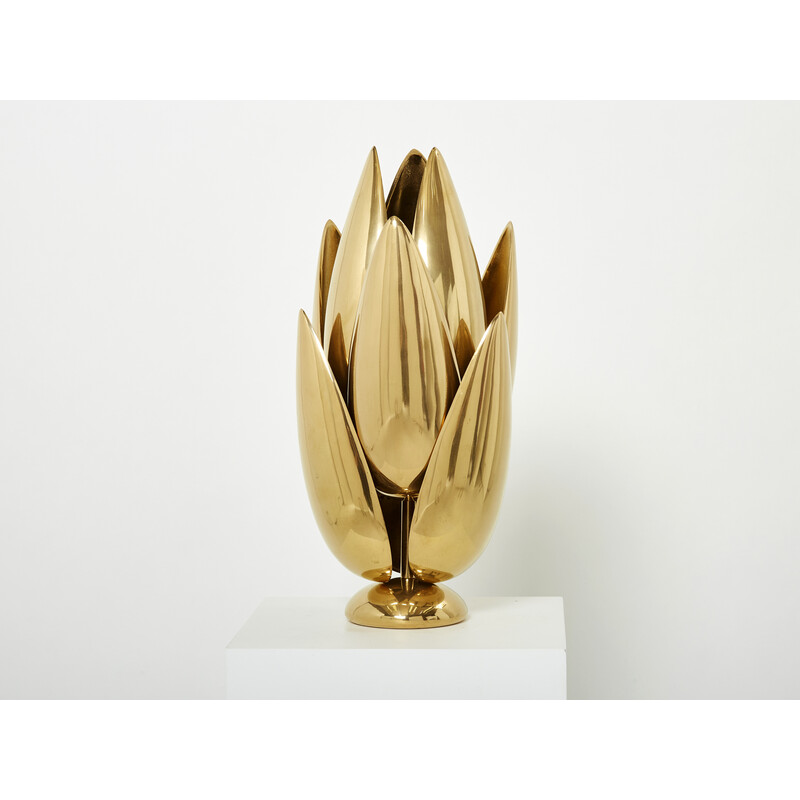 Lampada vintage Lotus in bronzo dorato di Michel Armand, 1970