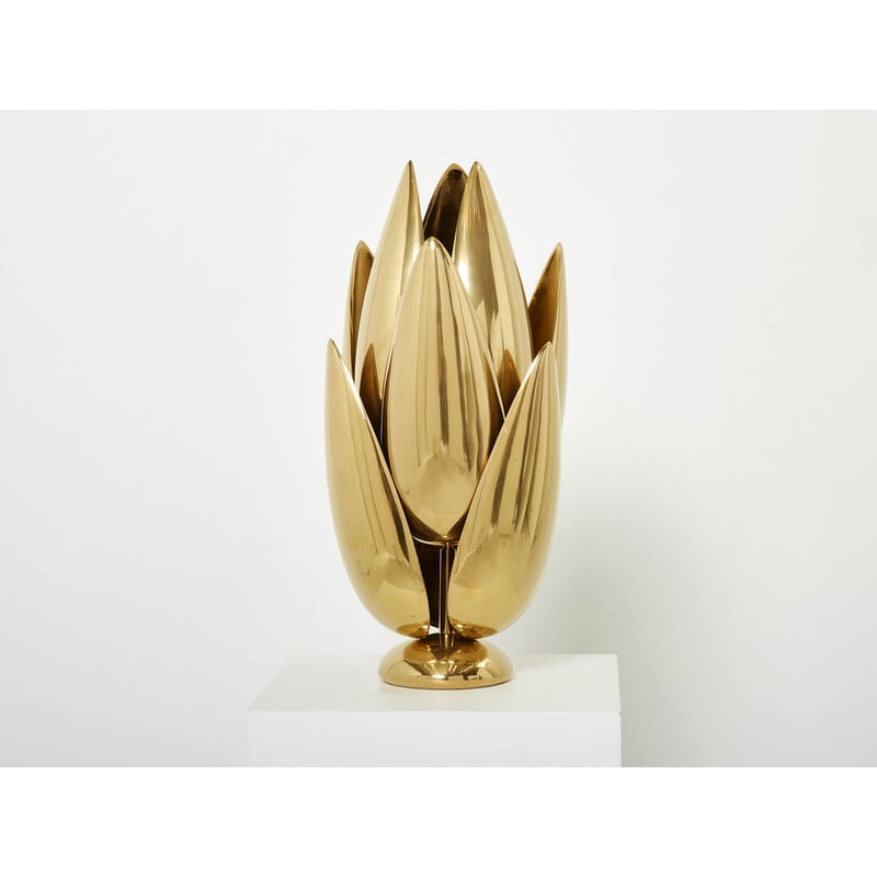 Vintage Lotus lamp in gilt bronze by Michel Armand, 1970