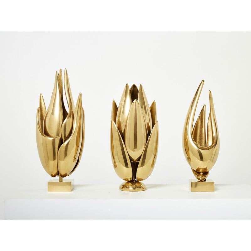 Lampe Flamme vintage en bronze doré par Michel Armand, 1970