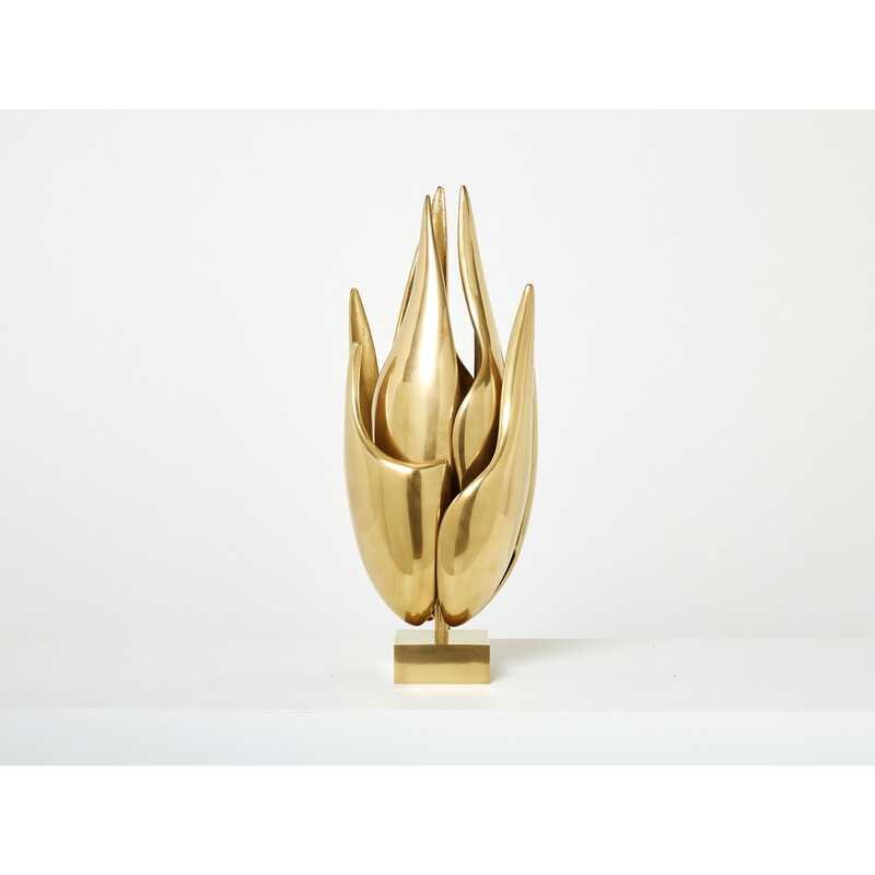 Vintage Flame lamp in gilded bronze by Michel Armand, 1970