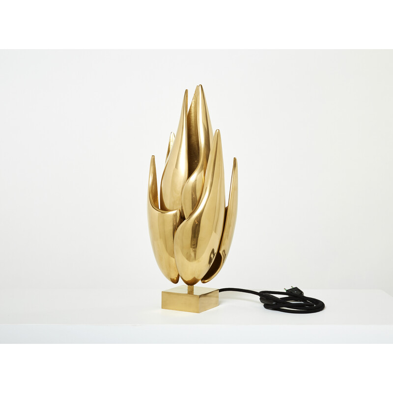 Vintage Flame lamp in verguld brons van Michel Armand, 1970