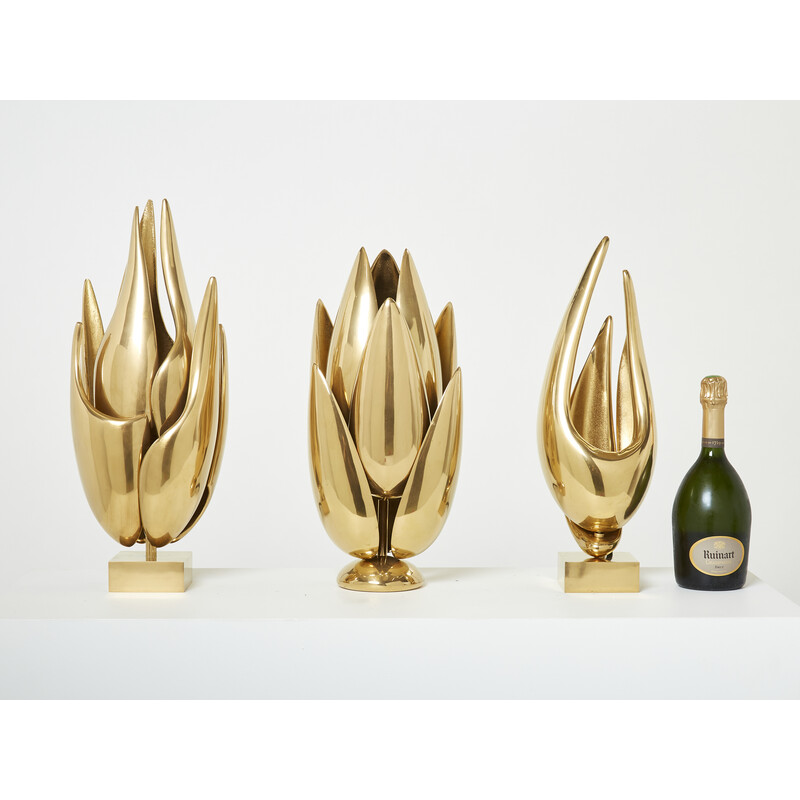 Candeeiro Vintage Flame em bronze dourado por Michel Armand, 1970