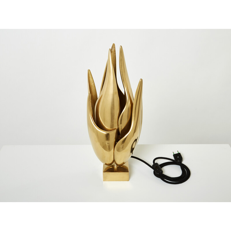 Lampada vintage a fiamma in bronzo dorato di Michel Armand, 1970