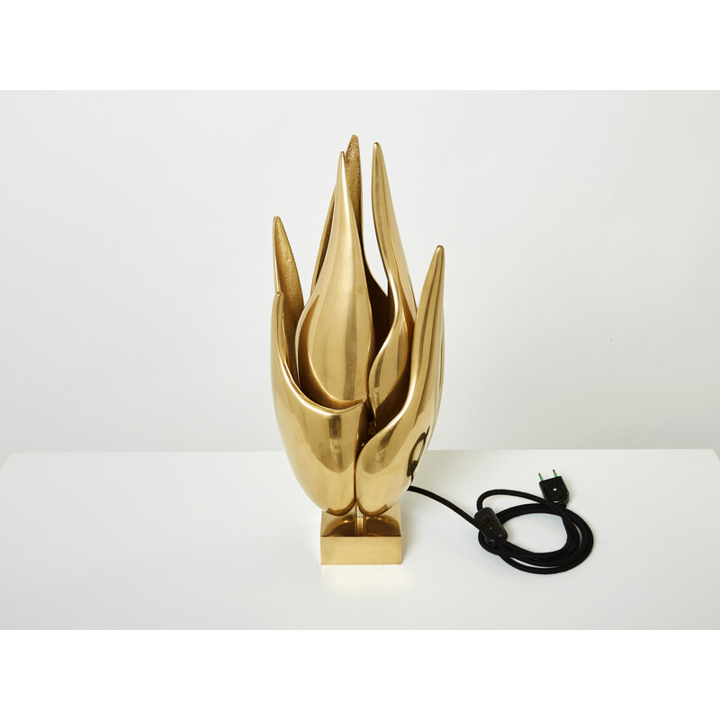 Lámpara Vintage Flame en bronce dorado de Michel Armand, 1970